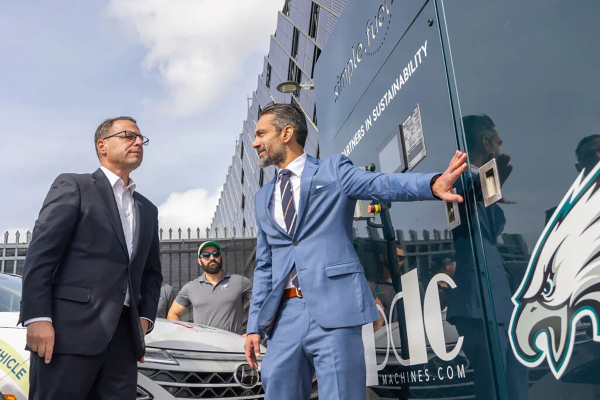 PDC Machines Philadelphia Eagles with Governor Josh Shapiro unveil kelly green hydrogen fueling station photo